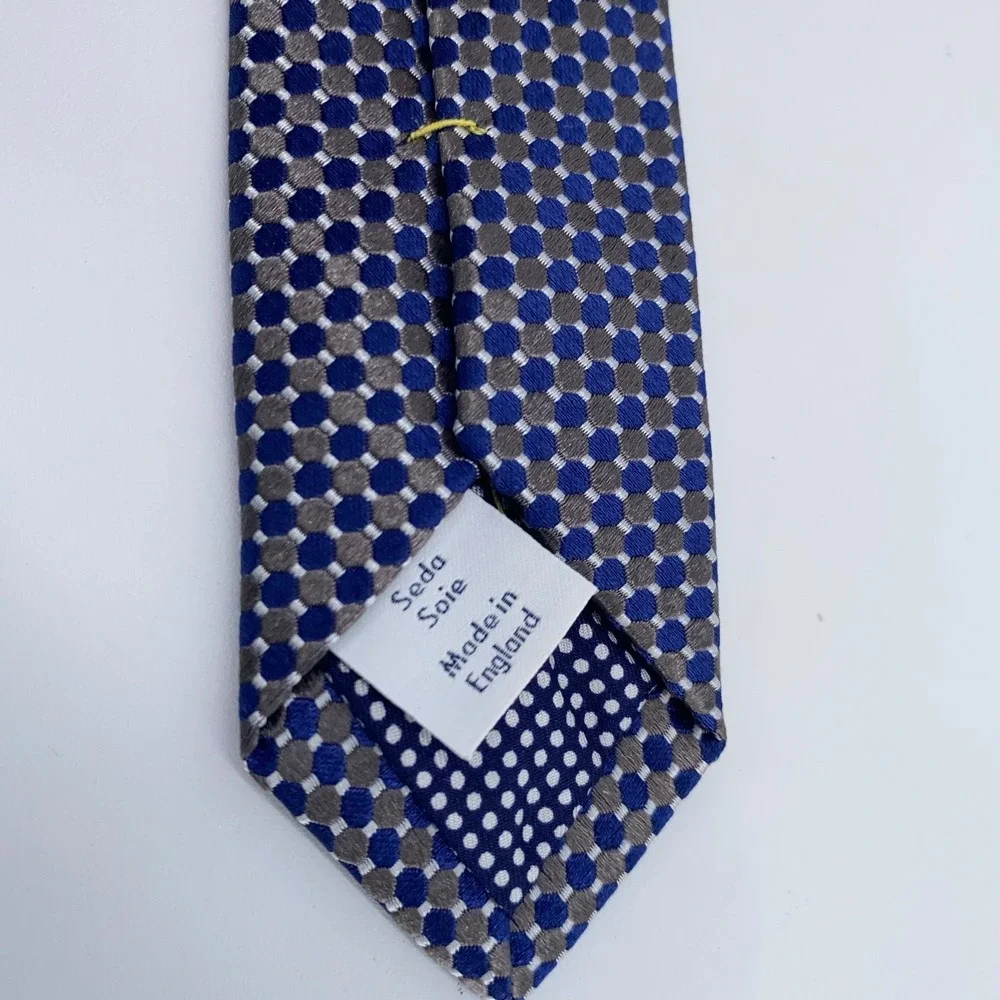 Eton Tie Men One Size Blue Brown Polka Dots Silk Luxury Necktie England Made NWT